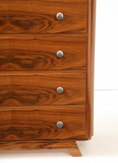 Walnut Veneer 4 Drawer Chest Nickel Pulls France 1940 s - 4662860