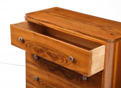 Walnut Veneer 4 Drawer Chest Nickel Pulls France 1940 s - 4662865