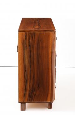 Walnut Veneer 4 Drawer Chest Nickel Pulls France 1940 s - 4662867
