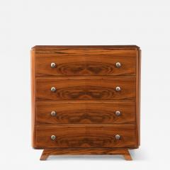 Walnut Veneer 4 Drawer Chest Nickel Pulls France 1940 s - 4682362