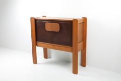 Walnut and Leather Postmodern Cabinet 1970s - 1104418