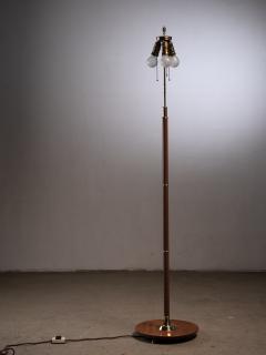 Walnut with faux leather and brass floor lamp Austria - 2937656