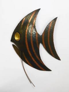 Walter Bosse Midcentury Hammered Angel Fish Wall Plaque Sculpture Copper Austria 1950s - 4064779