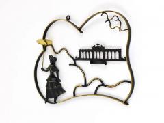Walter Bosse Walter Bosse Woman in Biedermeier Dress Brass Wall Sculpture Austria 1950s - 4050160