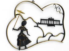 Walter Bosse Walter Bosse Woman in Biedermeier Dress Brass Wall Sculpture Austria 1950s - 4050161