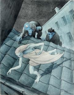 Walter Schnackenberg Escaping Eerie Monsters on the Roof at Night Macabre Fantasy - 4374048