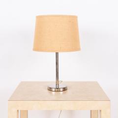 Walter Von Nessen Chrome Lamp With Burlap Shade by Nessen Lighting - 3184478