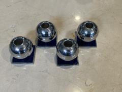 Walter Von Nessen SET OF FOUR MODERNIST ART DECO CHROME AND COBALT BLUE GLASS BALL CANDLESTICKS - 3534393