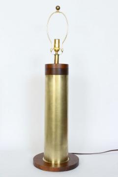 Walter Von Nessen Substantial Pair Walter Von Nessen Style Brass Walnut Trench Art Table Lamps - 2928786