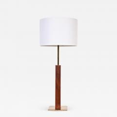 Walter Von Nessen Tall Walter Von Nessen Nessen Studios Walnut Inlaid Brass Tower Table Lamp - 1594984