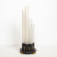 Walter Von Nessen Walter Von Nessen Art Deco Skyscraper Style Frosted Glass Black Enamel Uplight - 1733315