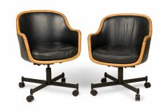 Ward Bennett 12 Ward Bennett for Brickel Associates Ash and Black Leather Office Chairs - 2790173