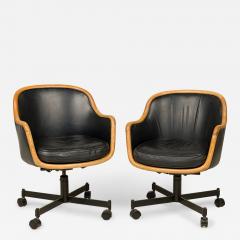 Ward Bennett 12 Ward Bennett for Brickel Associates Ash and Black Leather Office Chairs - 2792877