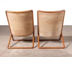 Ward Bennett Early Pair of Ward Bennett Scissor Chairs in Solid Oak with Original Olive Suede - 4308068