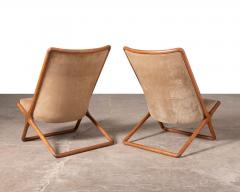 Ward Bennett Early Pair of Ward Bennett Scissor Chairs in Solid Oak with Original Olive Suede - 4308070