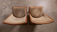 Ward Bennett Early Pair of Ward Bennett Scissor Chairs in Solid Oak with Original Olive Suede - 4308072