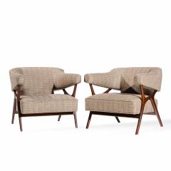 Ward Bennett Ward Bennett Mid Century Sculptural Walnut Lounge Chairs Pair - 4450678