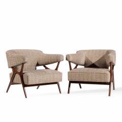 Ward Bennett Ward Bennett Mid Century Sculptural Walnut Lounge Chairs Pair - 4450679