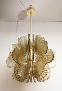 Warm Gold Bronze Murano Glass Flower Scalloped Pendant Chandelier Italy - 3879399