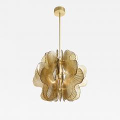 Warm Gold Bronze Murano Glass Flower Scalloped Pendant Chandelier Italy - 3883828