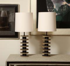 Warner Walcott Pair of Stacked Disc Stoneware Lamps - 2421676