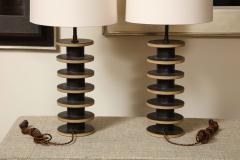 Warner Walcott Pair of Stacked Disc Stoneware Lamps - 2421683