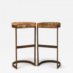 Warren Bacon Pair of Warren Bacon Brass and Wood Horseshoe Cantilever Barstools - 4307294