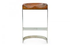 Warren Bacon Pair of Warren Bacon Chrome and Wood Horseshoe Cantilever Bar Stools - 4274994