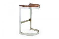 Warren Bacon Pair of Warren Bacon Chrome and Wood Horseshoe Cantilever Bar Stools - 4274997