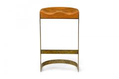 Warren Bacon Warren Bacon Mid Century American Brass and Wood Horseshoe Cantilever Bar Stool - 4274785
