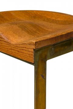 Warren Bacon Warren Bacon Mid Century American Brass and Wood Horseshoe Cantilever Bar Stool - 4274789