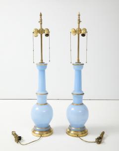 Warren Kessler Warren Kessler Blue Glass And Brass 1950s Table Lamps - 4077454