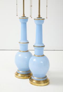Warren Kessler Warren Kessler Blue Glass And Brass 1950s Table Lamps - 4077461