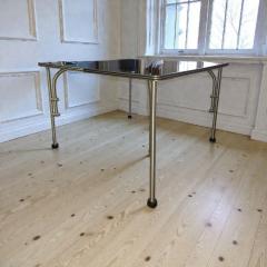 Warren McArthur Corporation Warren McArthur Aluminum 42 Square Black Formica Table c 1938 Glass Top - 4412053