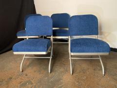 Warren McArthur Set of Four Warren McArthur Aluminum Blue Velvet chairs - 3981718