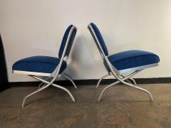 Warren McArthur Set of Four Warren McArthur Aluminum Blue Velvet chairs - 3981720