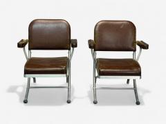 Warren McArthur Warren McArthur Brown Leather Aluminum Folding Chairs USA c 1935 - 4256902