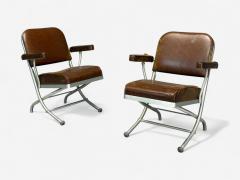 Warren McArthur Warren McArthur Brown Leather Aluminum Folding Chairs USA c 1935 - 4256904