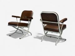 Warren McArthur Warren McArthur Brown Leather Aluminum Folding Chairs USA c 1935 - 4256907