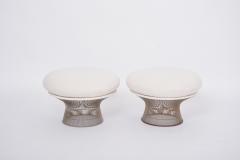 Warren Platner Pair of reupholstered vintage Mid century ottomans by Warren Platner for Knoll - 3205355