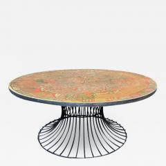 Warren Platner SIGNED MID CENTURY DECORATED METAL TOP WARREN PLATNER STYLE COFFEE TABLE - 1926938