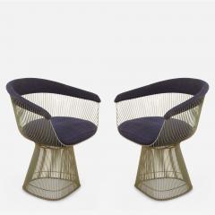 Warren Platner Warren Platner for Knoll Curved Steel and Blue Upholstered Arm Chairs - 2792186