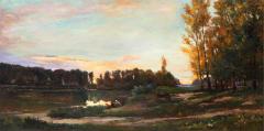 Washing Clothes by the River at Evening French Barbizon - 4447260