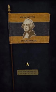 Washington Bicentennial 1732 1932 Parade Flag Printed Gold and Blue - 3949858