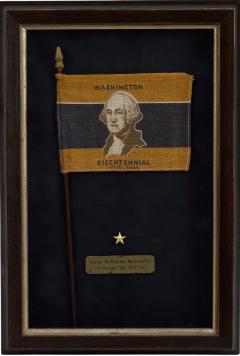 Washington Bicentennial 1732 1932 Parade Flag Printed Gold and Blue - 3949860