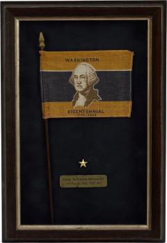 Washington Bicentennial 1732 1932 Parade Flag Printed Gold and Blue - 3952569