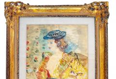Watercolor by Constantin Terechkovitch Portrait of a Woman in a Hat and Dress  - 4084847