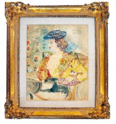 Watercolor by Constantin Terechkovitch Portrait of a Woman in a Hat and Dress  - 4084850