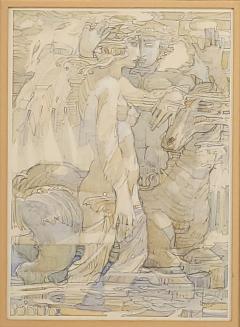 Watercolor of Goddess and Companion with Horse circa 1975 - 2960684
