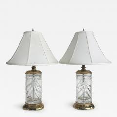Waterford Crystal Waterford Cut Crystal Overture Lamps Polished Brass Shades Pair - 4621860